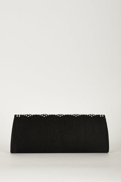 Ultra-Modern Black Clutch Handbag With Gem Details