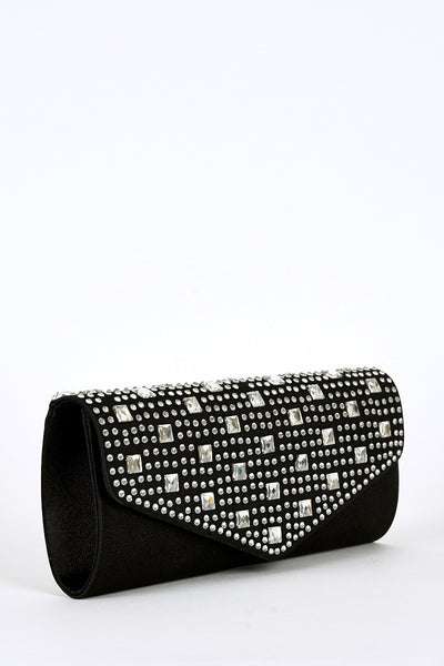 Diamante And Glass Detail Clutch Bag