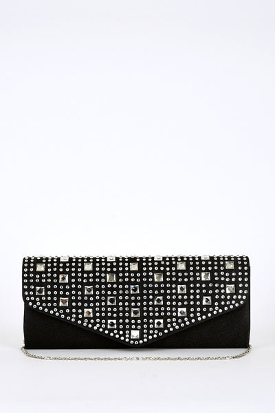 Diamante And Glass Detail Clutch Bag