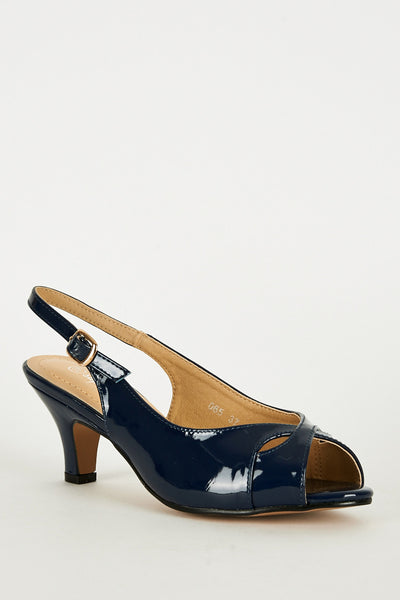 Dark Blue Peep Toe Sling Back Heel