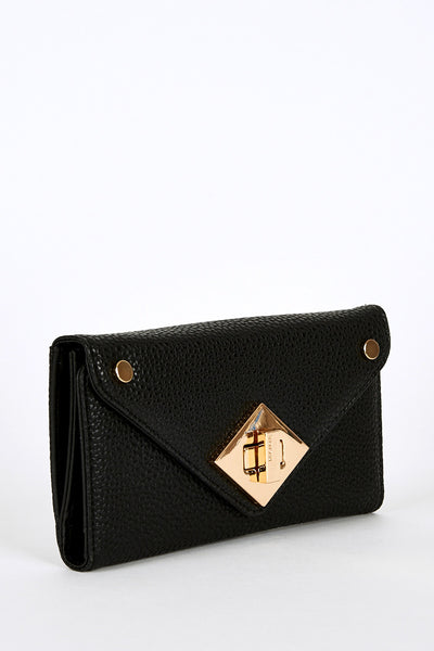 Medium Textured Clasp Purse In Black