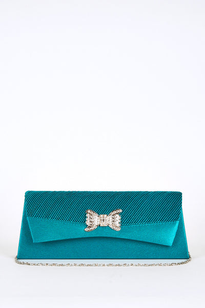 Pleated Top Panel Diamante Bow Detail Clutch Bag