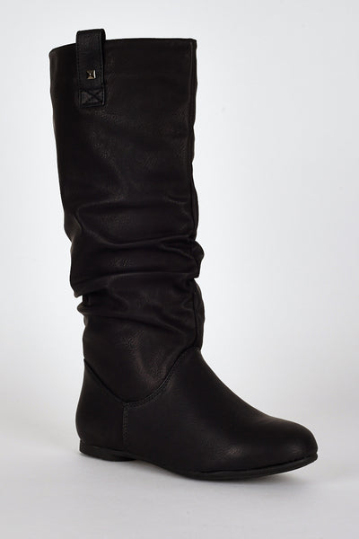 Black Slouchy Stud Detail Calf Boots