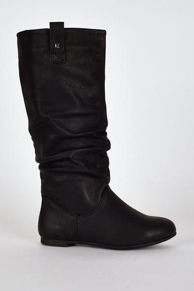 Black Slouchy Stud Detail Calf Boots