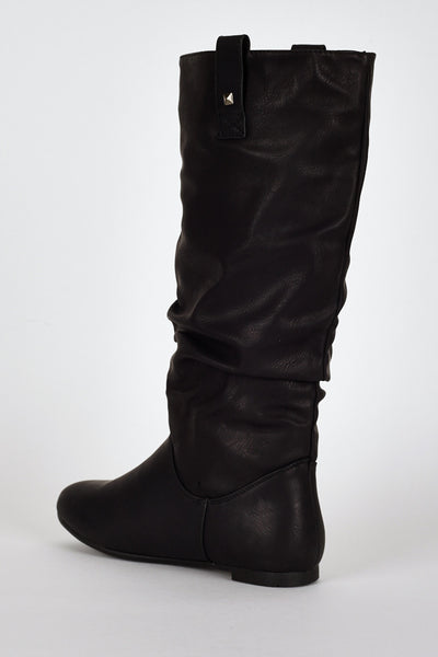 Black Slouchy Stud Detail Calf Boots