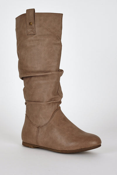 Brown Slouchy Stud Detail Calf Boots