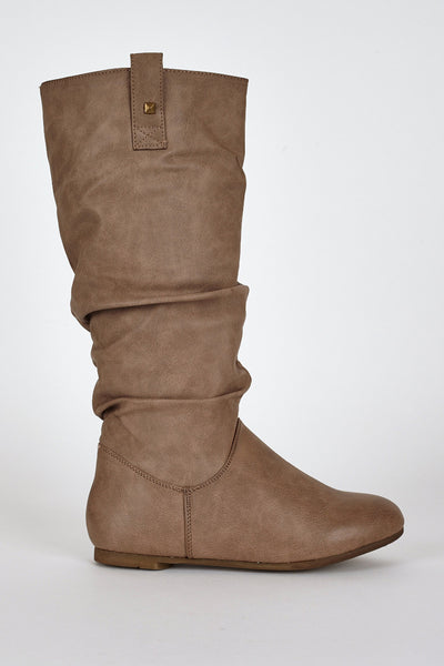 Brown Slouchy Stud Detail Calf Boots