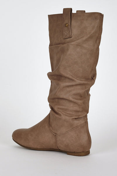 Brown Slouchy Stud Detail Calf Boots