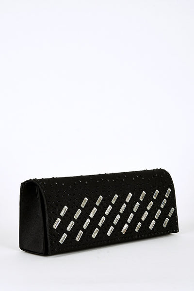 Black Rhinestone Detail Clutch Bag