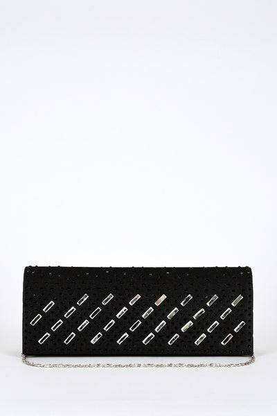 Black Rhinestone Detail Clutch Bag