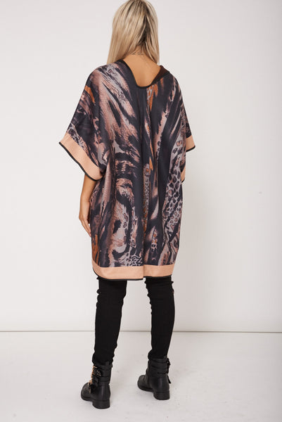 Abstract Print Poncho with Beige