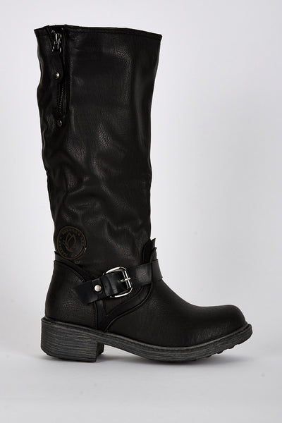 Buckle Detail Rounded Toe Calf Boots