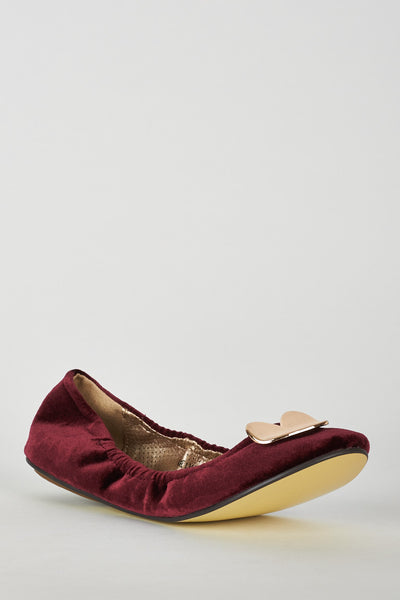 Burgundy Elasticated Side Pumps with Heart Detail