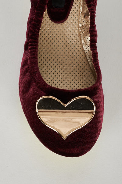 Burgundy Elasticated Side Pumps with Heart Detail