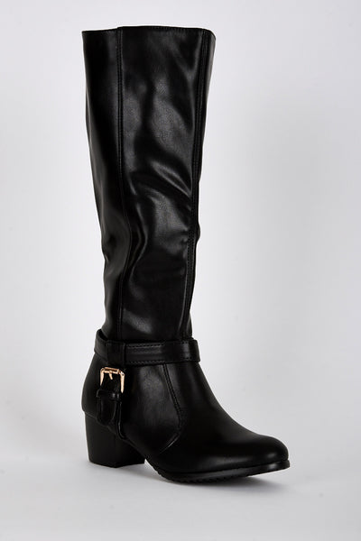 Ankle T-Strap Detail Calf Boots