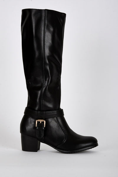 Ankle T-Strap Detail Calf Boots