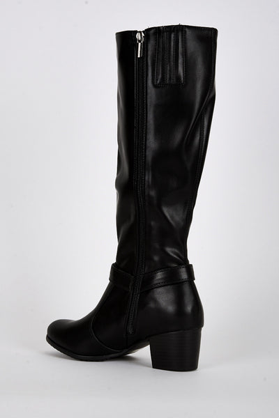 Ankle T-Strap Detail Calf Boots