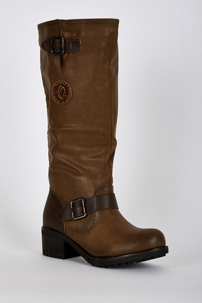 Leatherette Low Heel Long Boots