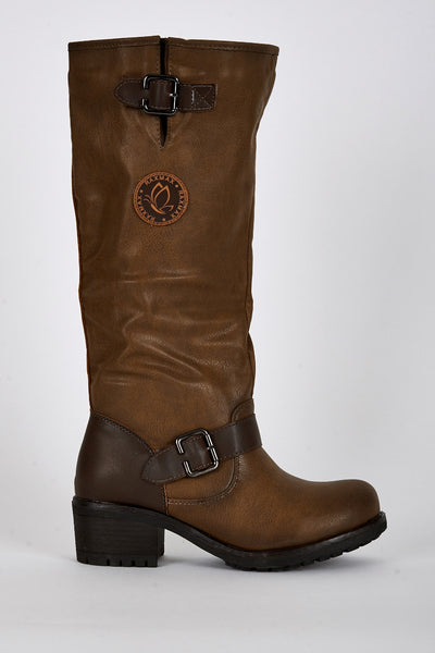 Leatherette Low Heel Long Boots