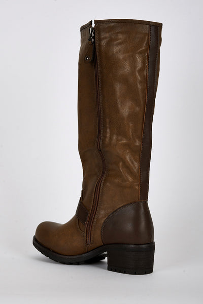 Leatherette Low Heel Long Boots