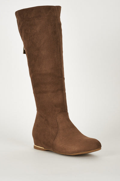 Faux Suedette Calf Boots With Zip Details