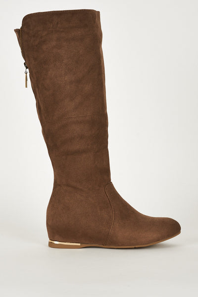 Faux Suedette Calf Boots With Zip Details