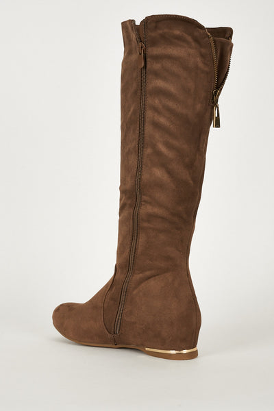 Faux Suedette Calf Boots With Zip Details