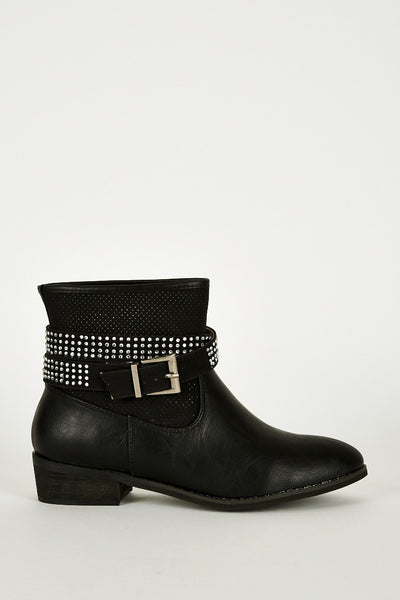 Double Strap With Diamante Detail Ankle Boots