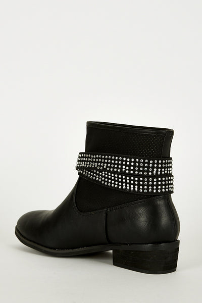 Double Strap With Diamante Detail Ankle Boots