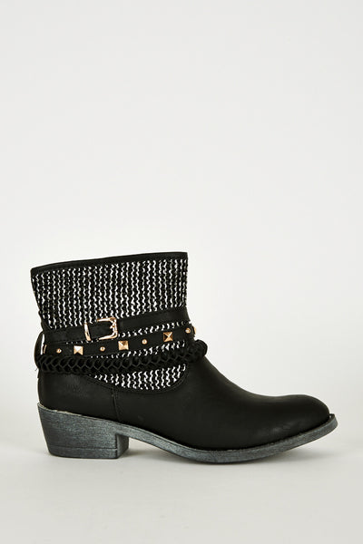 Triple Strap Detail Leatherette Western Style Boots