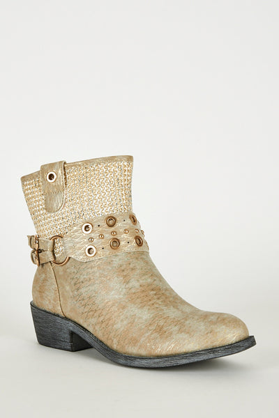 Frosted Brown Textured Silver Detail Western Style Boots