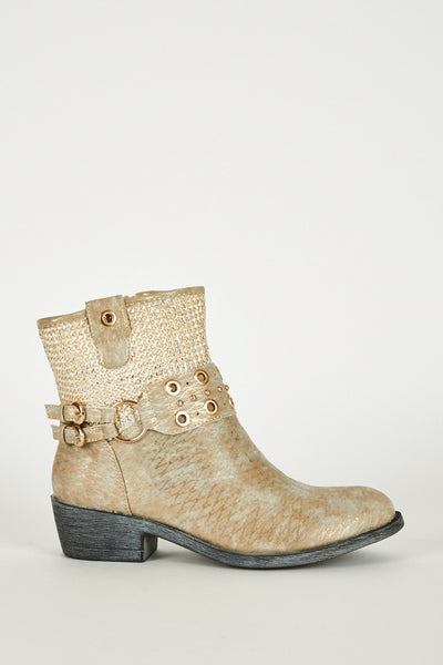 Frosted Brown Textured Silver Detail Western Style Boots