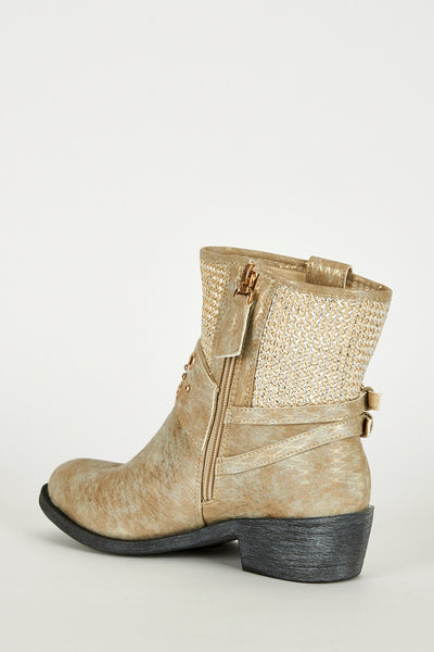 Frosted Brown Textured Silver Detail Western Style Boots