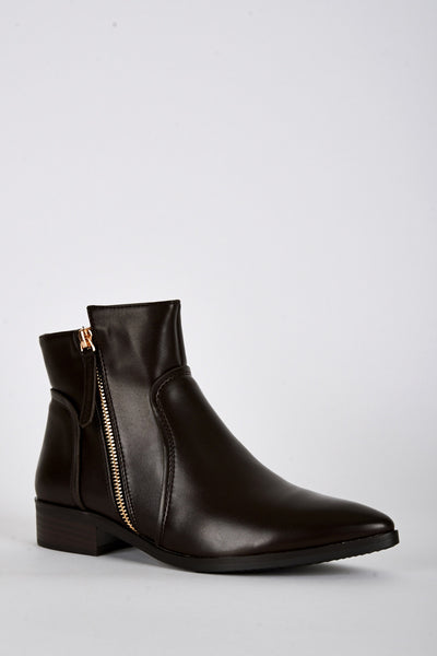 Side Zip Detail Pointed Toe Ankle Boots