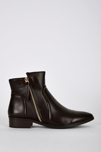 Side Zip Detail Pointed Toe Ankle Boots