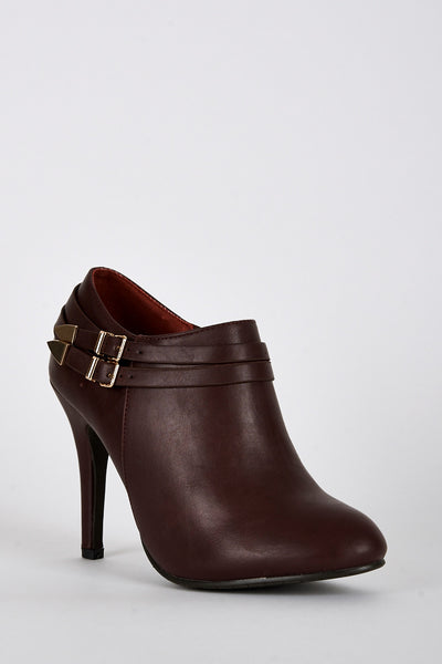 Leatherette Double Strap High Heel Ankle Boots