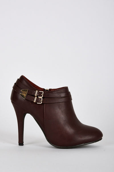 Leatherette Double Strap High Heel Ankle Boots