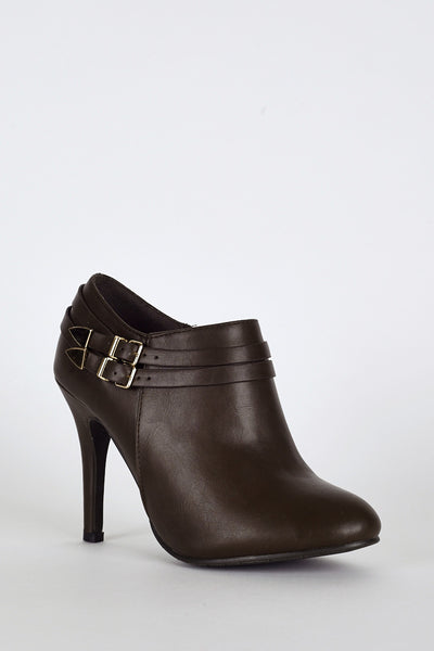 Double Strap High Heel Ankle Boots In Brown