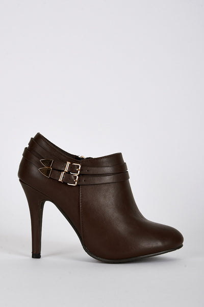 Double Strap High Heel Ankle Boots In Brown