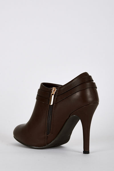 Double Strap High Heel Ankle Boots In Brown