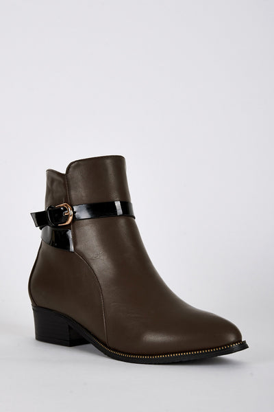 Leatherette Pointed Toe Ankle Strap Boots