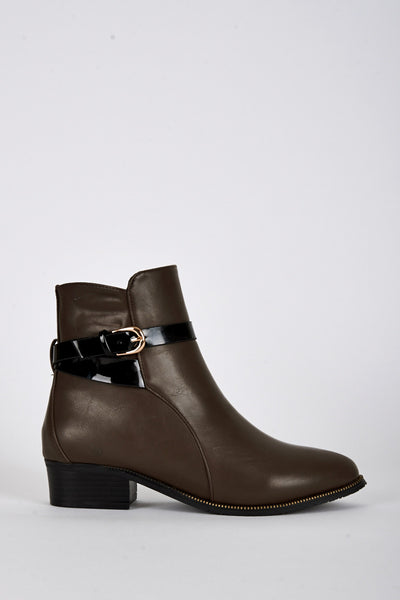 Leatherette Pointed Toe Ankle Strap Boots