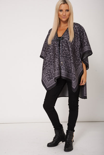 Grey Animal Print Soft Touch Poncho