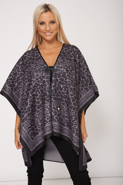 Grey Animal Print Soft Touch Poncho