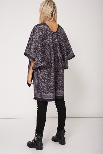 Grey Animal Print Soft Touch Poncho