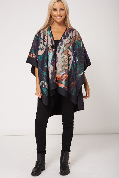 Floral Abstract Print Soft Touch Poncho