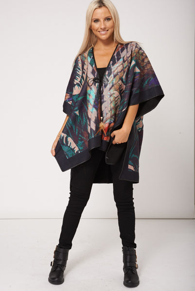 Floral Abstract Print Soft Touch Poncho