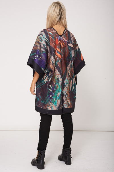 Floral Abstract Print Soft Touch Poncho