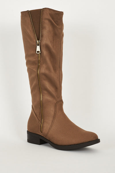 Decorative Zip Detail Leatherette Calf Boots