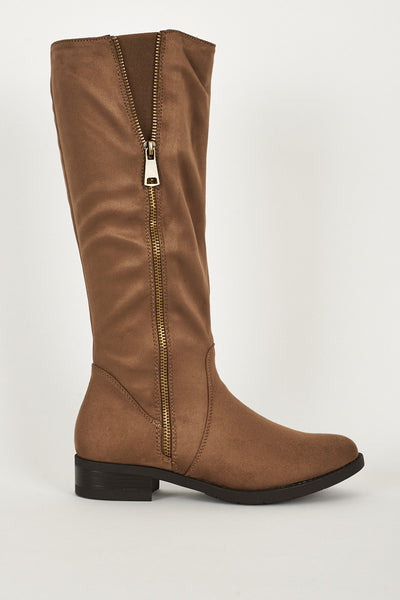 Decorative Zip Detail Leatherette Calf Boots